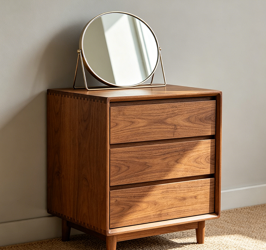 Three-Drawer Slim Dressing Table with Oval Tilting Mirror